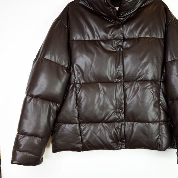 Zara Blogger Chocolate Brown Faux Leather Puffer Jacket. - Picture 4 of 10